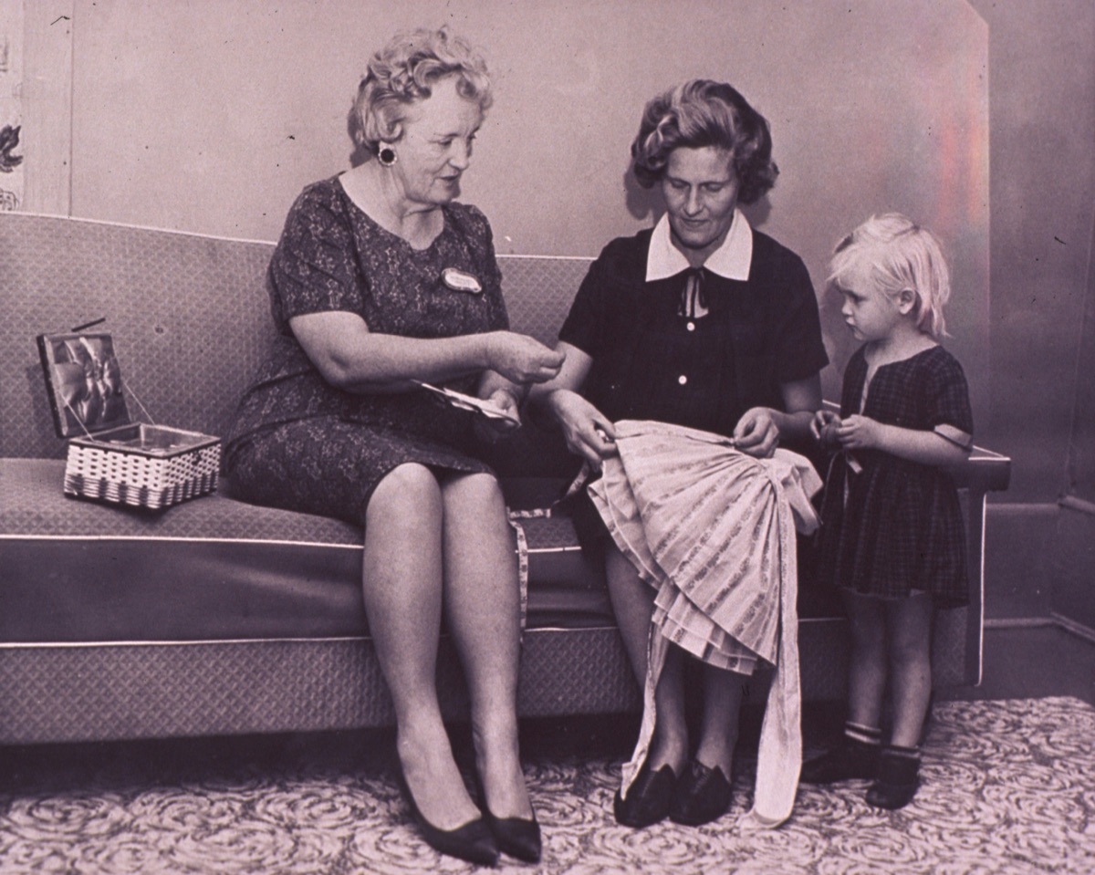Mid-century domestic scene with women and child