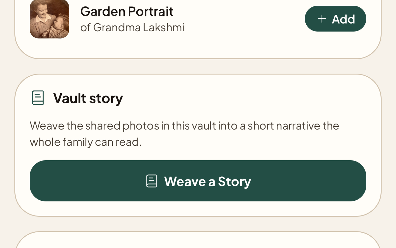 Vault story card with the Weave a Story action